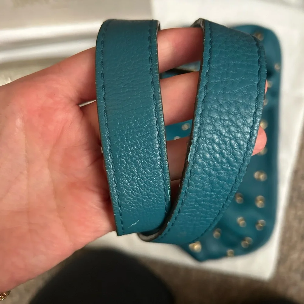 Michael Kors Teal Leather Eyelet Shoulder Bag - Picture 15 of 16